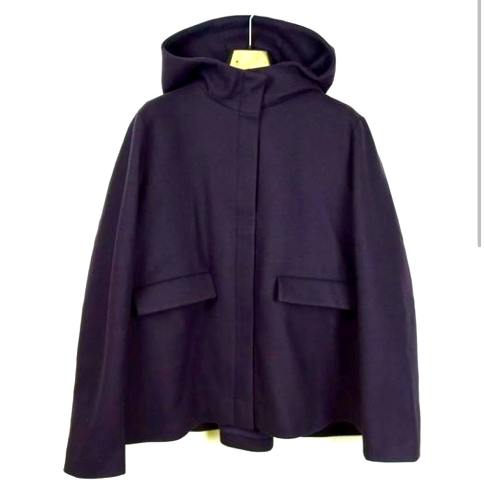COS Purple Flared A-Line Hooded Jacket Coat 100% Wool Sz. 6